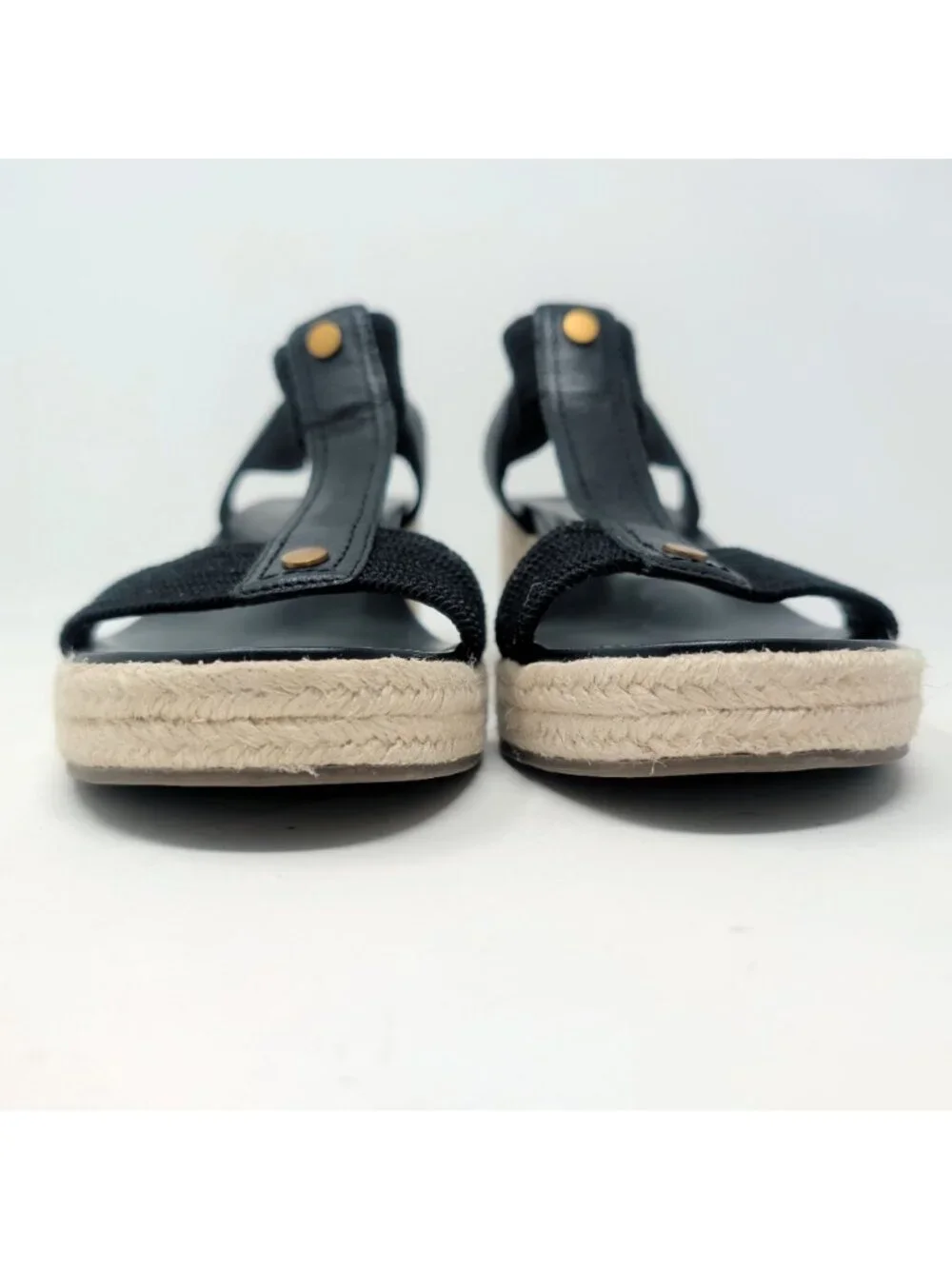 Vionic Espadrilles 12 Black Leather Wedge Platform Calera